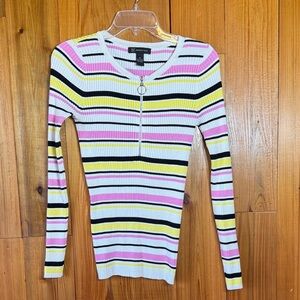 INC International Concepts Pink Yellow Striped Long Sleeve Top